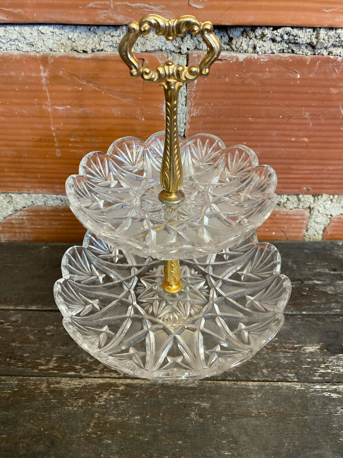 Cake Stand Antique Crystal + Gilded Bronze Trays #