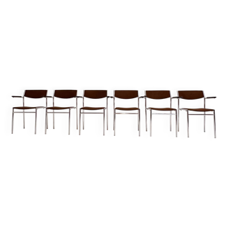 Ensemble de 6 chaises empilables couleur rouille par Gijs van der Sluis, années 1970.