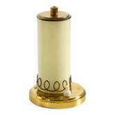 A beautiful, rare 1950s brass table lamp with one opal glass shade adorned