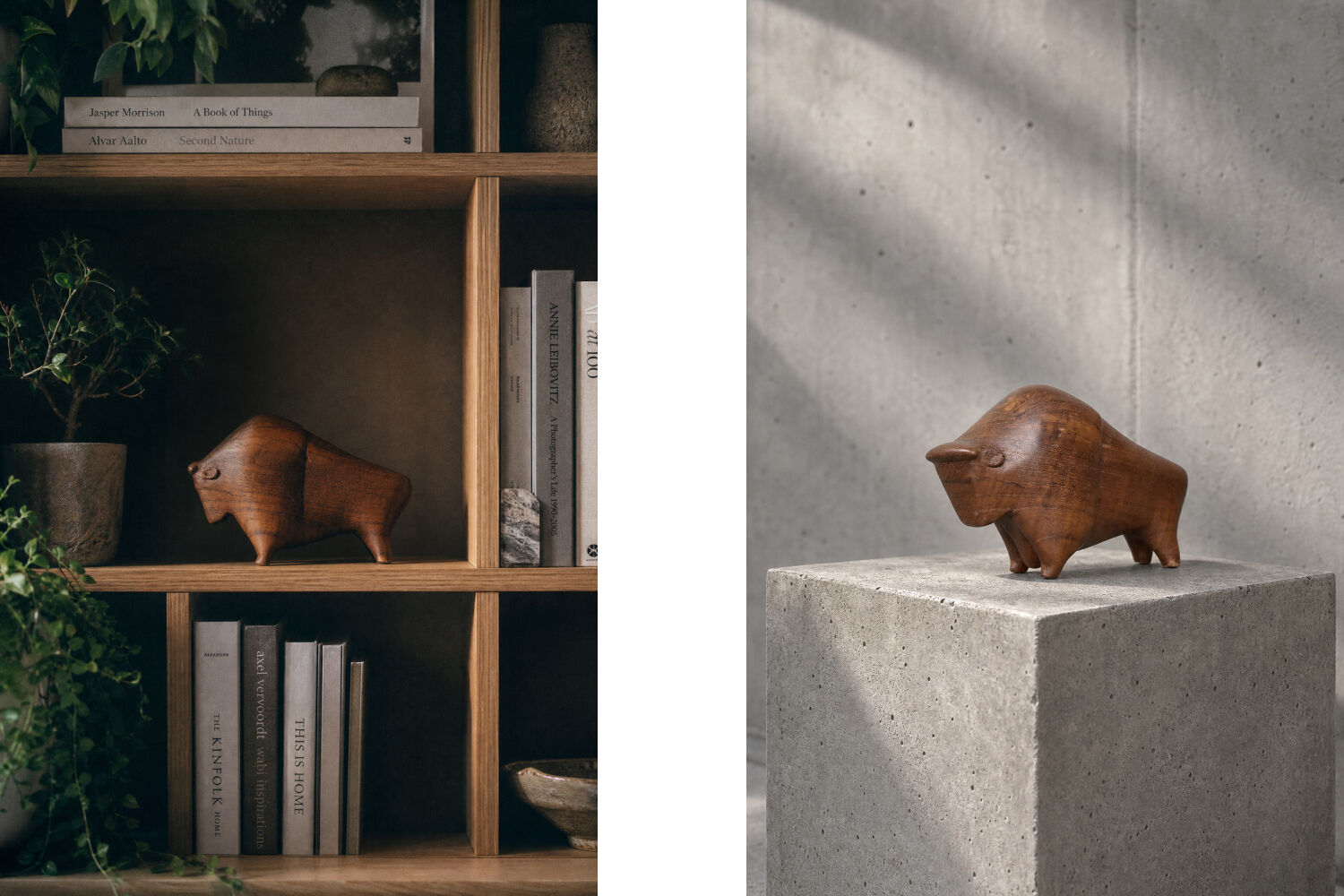 Vintage Danish Dark Teak Wood Bison Figurine, 1960s