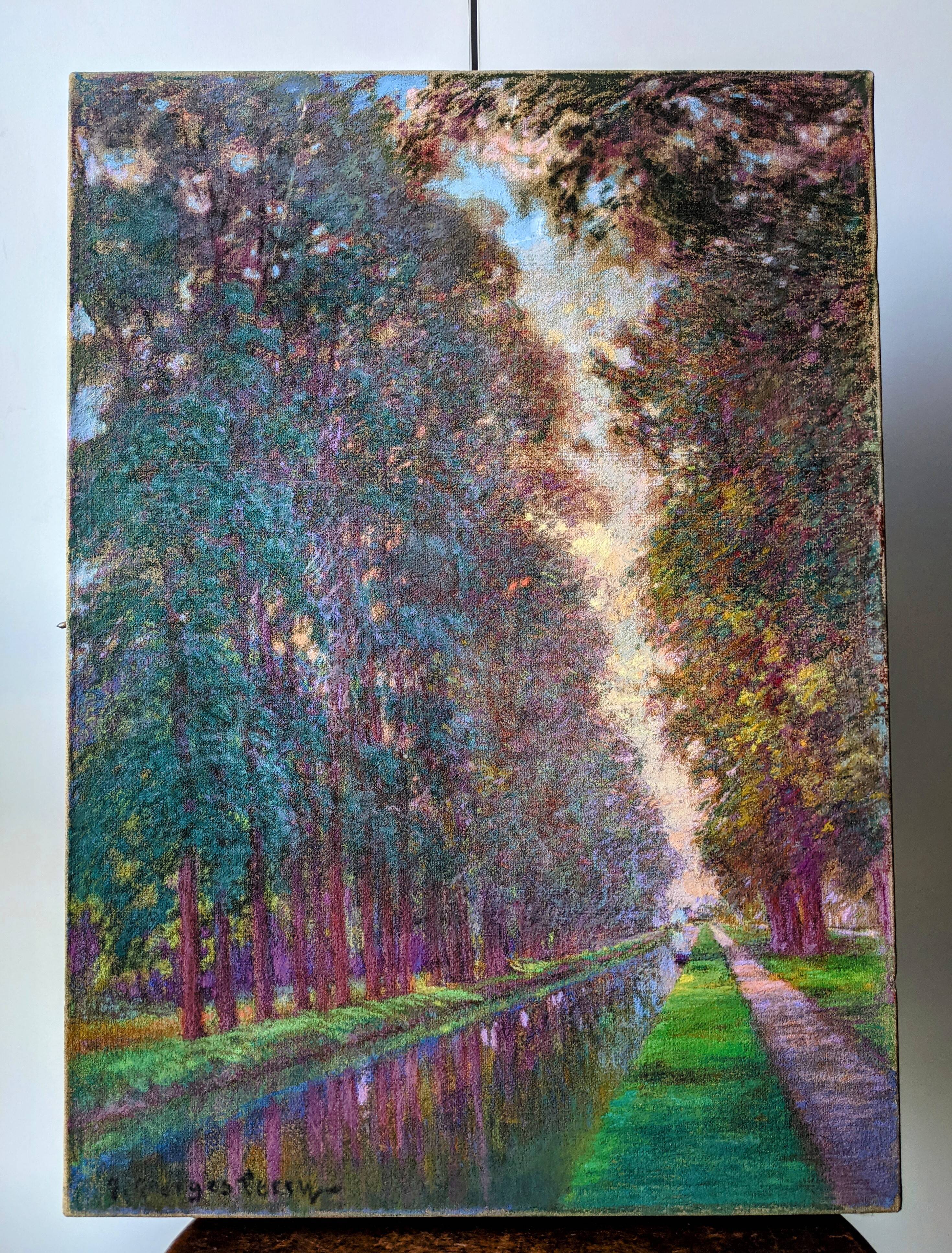 Ancien Pastel sur toile- Le Canal du midi - Signé Jean Georges FERRY