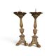 Pair of antique candlesticks in carved wood with acanthus leaf decoration