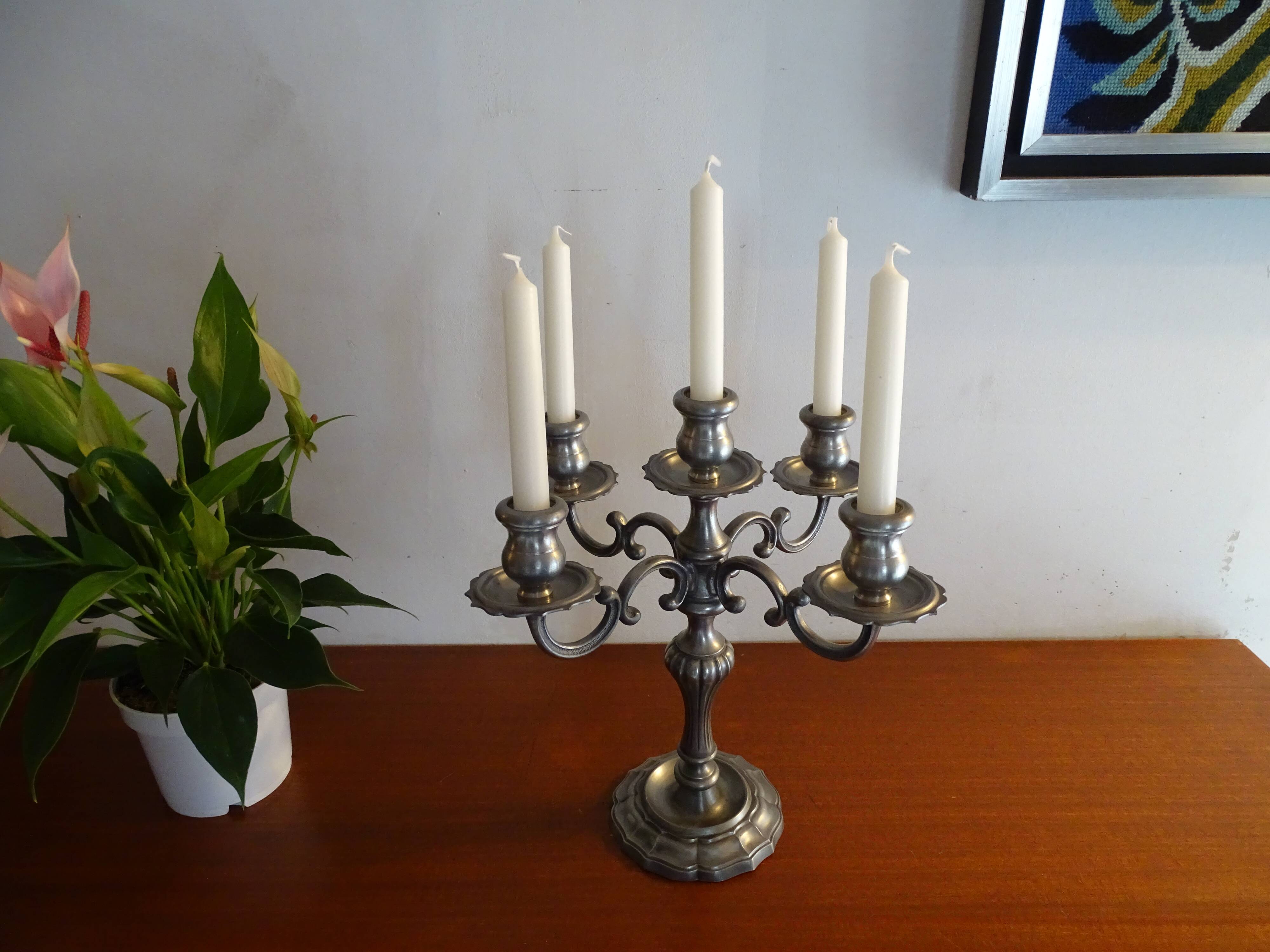 Candlestick 5 branches pewter Peltro signed