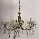 Brass chandelier with crystal drops