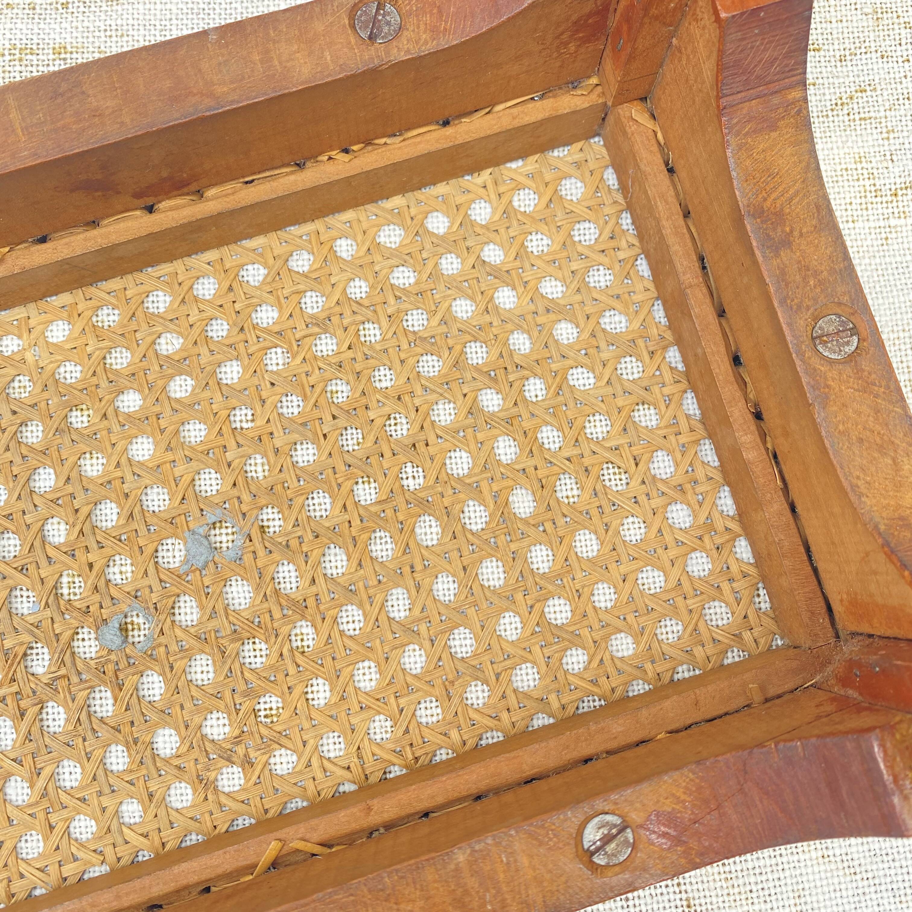 Low stool, wooden and cane footrest