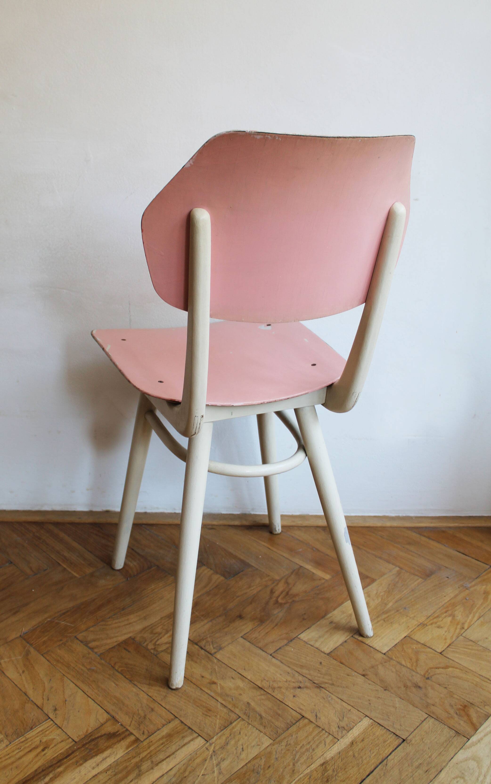 Set of 6 vintage TON chairs in painted wood, Czechoslovakia, 1964