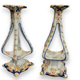 Pair of bougeoirs in rouen earthenware