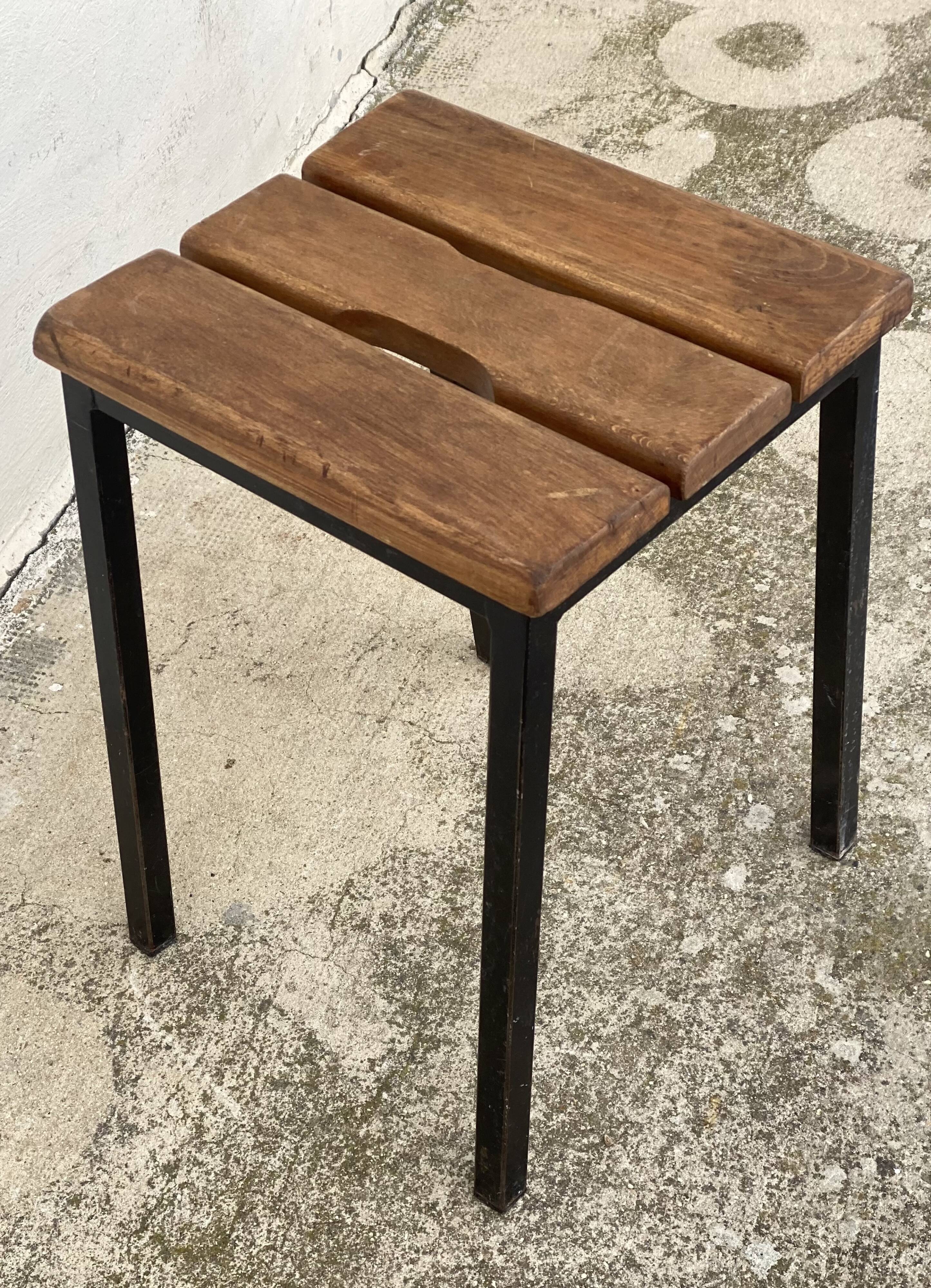 Vintage 1950s iron and wood stool