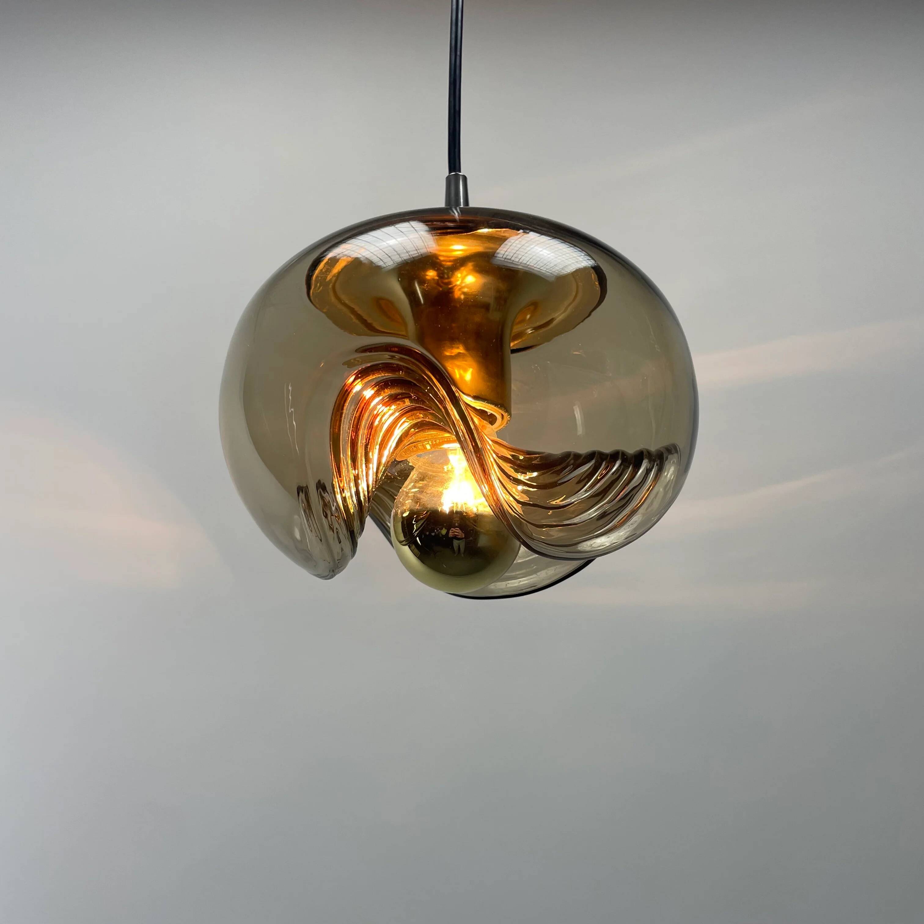 Futura suspension in smoked wavy glass by Peill & Putzler 1970
