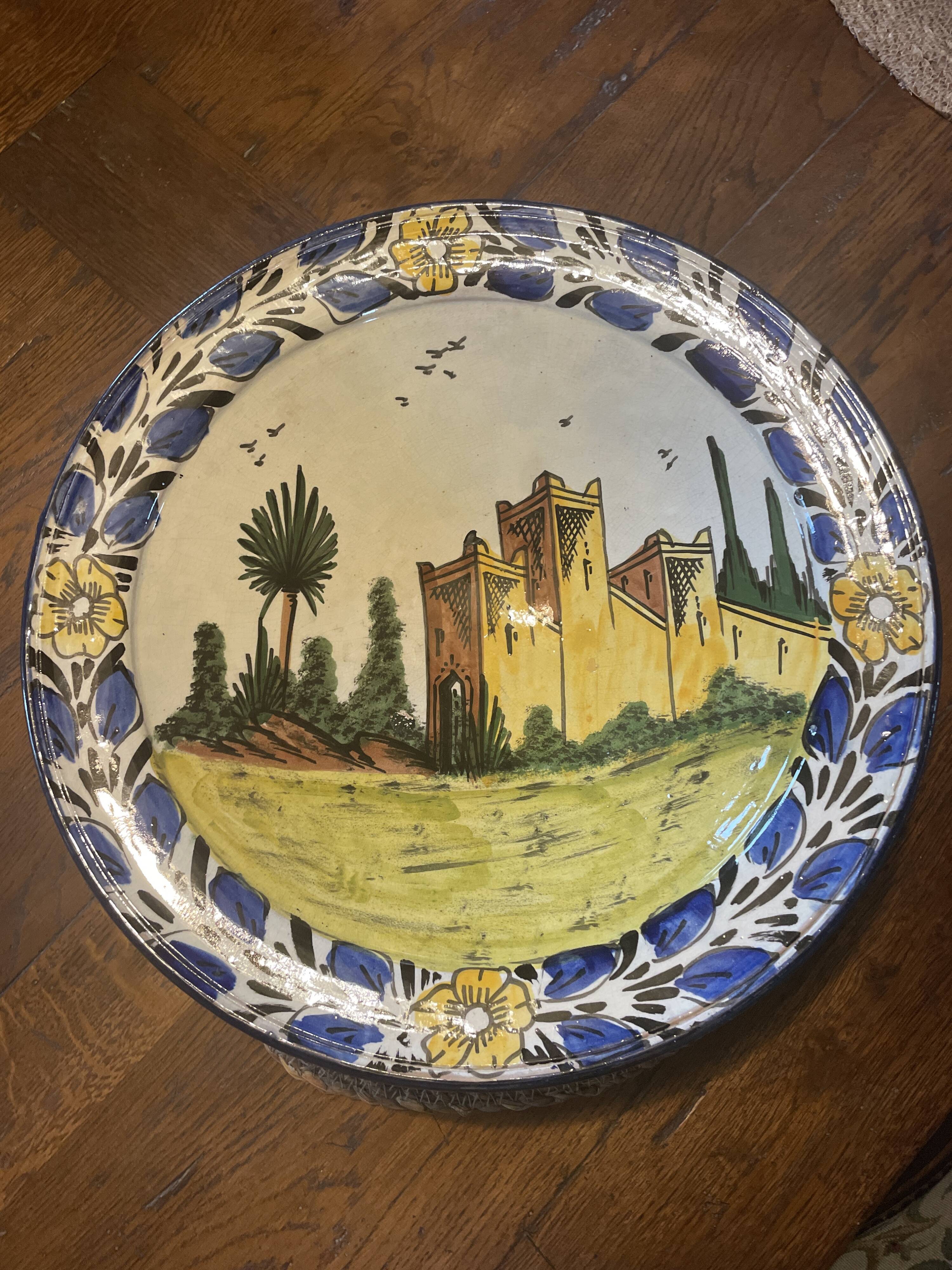 Large Moroccan Deep Plate Safi Signed