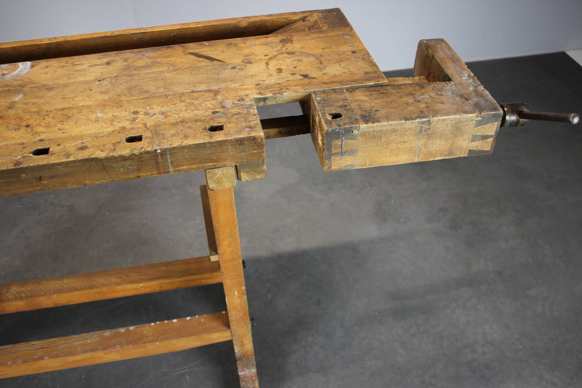 Vintage workbench with vise, Czechoslovakia, 1950s