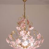 Vintage Murano Glass Chandelier Pink Flowers, 1970