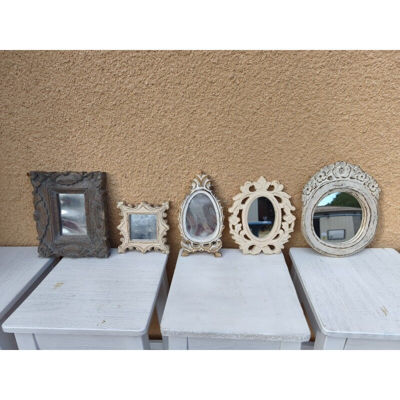 Set of 5 cerused wood mirrors