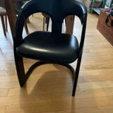 Lot de 3 chaises en cuir et bois laqué