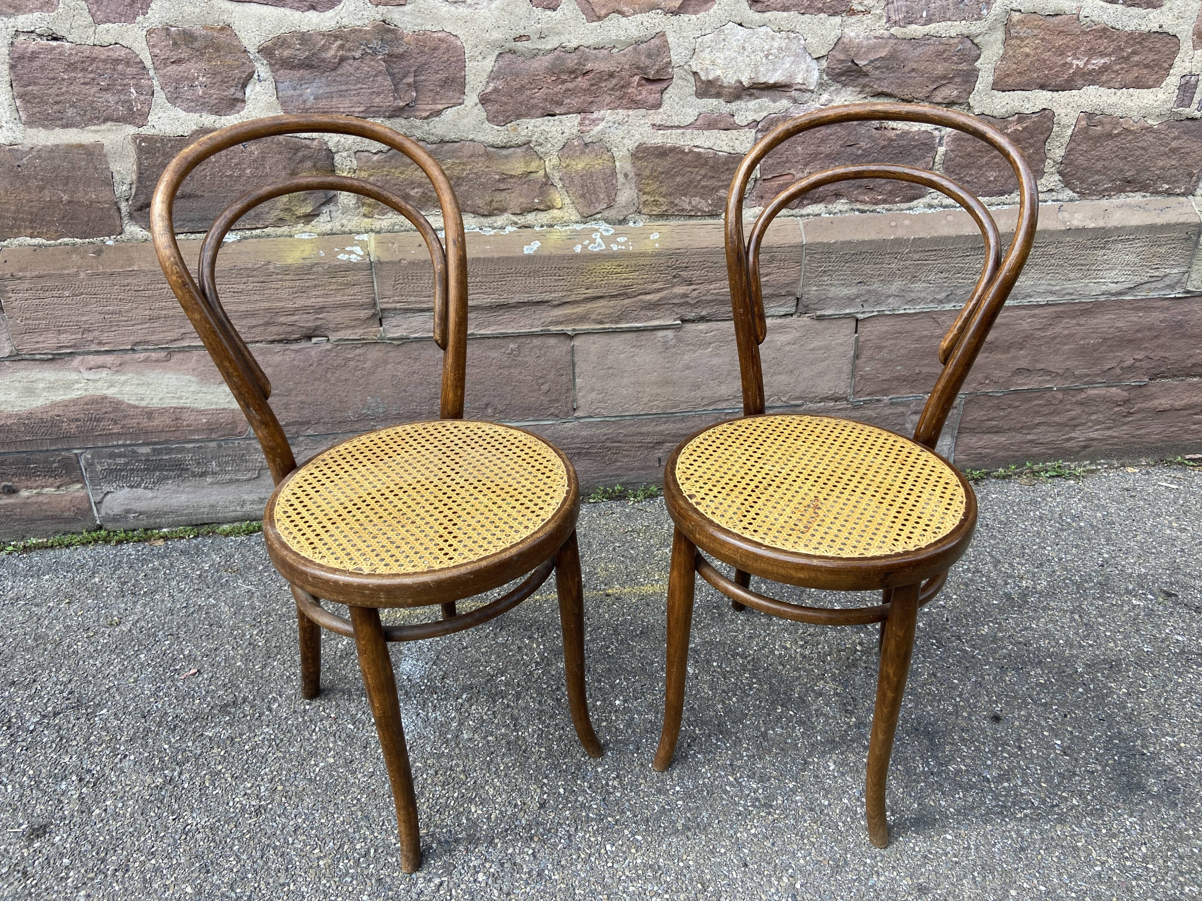 2 curved wood bistro chairs Fischel Thonet Nr 14