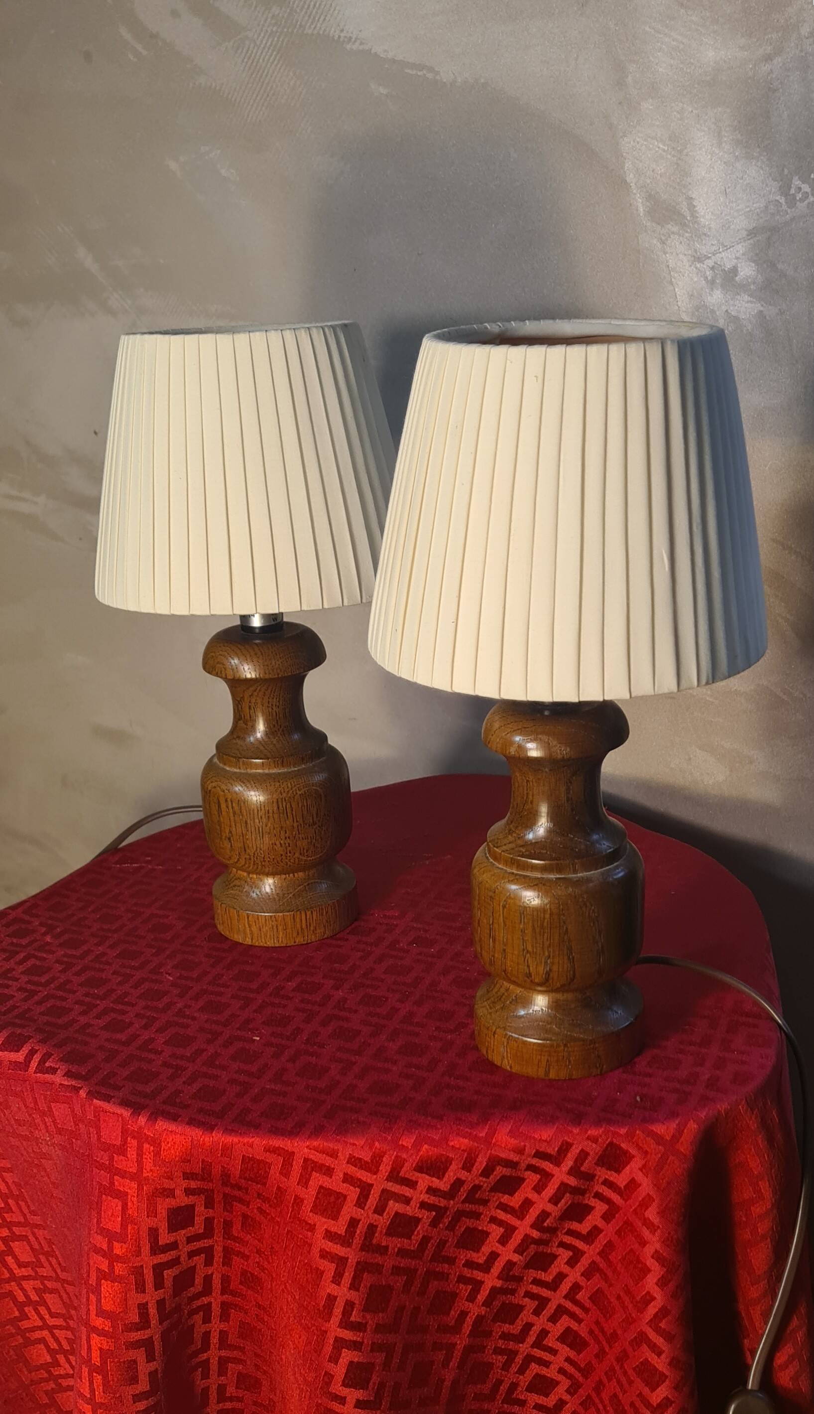 Pair of Scandinavian style wooden bedside lamps 31x16, 1960