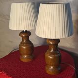 Pair of Scandinavian style wooden bedside lamps 31x16, 1960