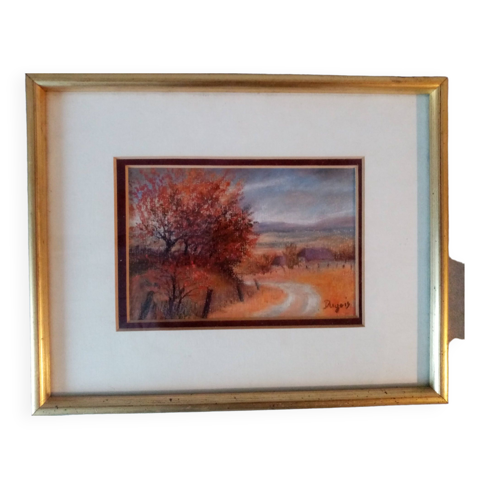 Old pastel painting of Vosges landscape signed Antoine Dugois