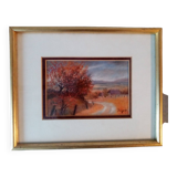 Ancien tableau au pastel de paysage vosgien signe antoine dugois
