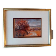 Old pastel painting of Vosges landscape signed Antoine Dugois
