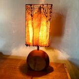 Teak lamp and corn leaf lampshade, circa 1980
