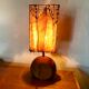 Teak lamp and corn leaf lampshade, circa 1980