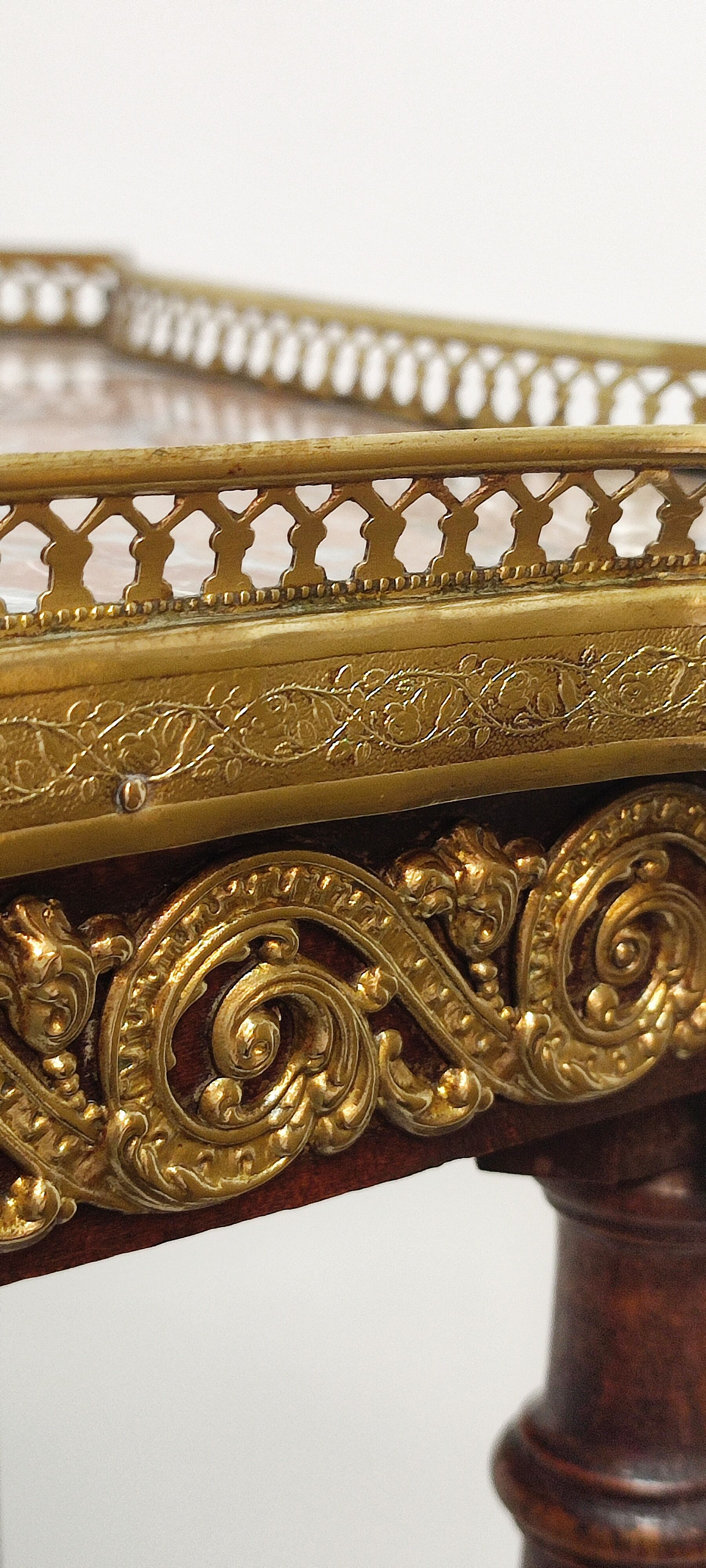 Auxiliary table made of wood, marble and brass, France 1950