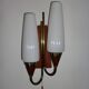 2x Danish Design 50s 60s Wall Lamps, Teak & Brass Sconces