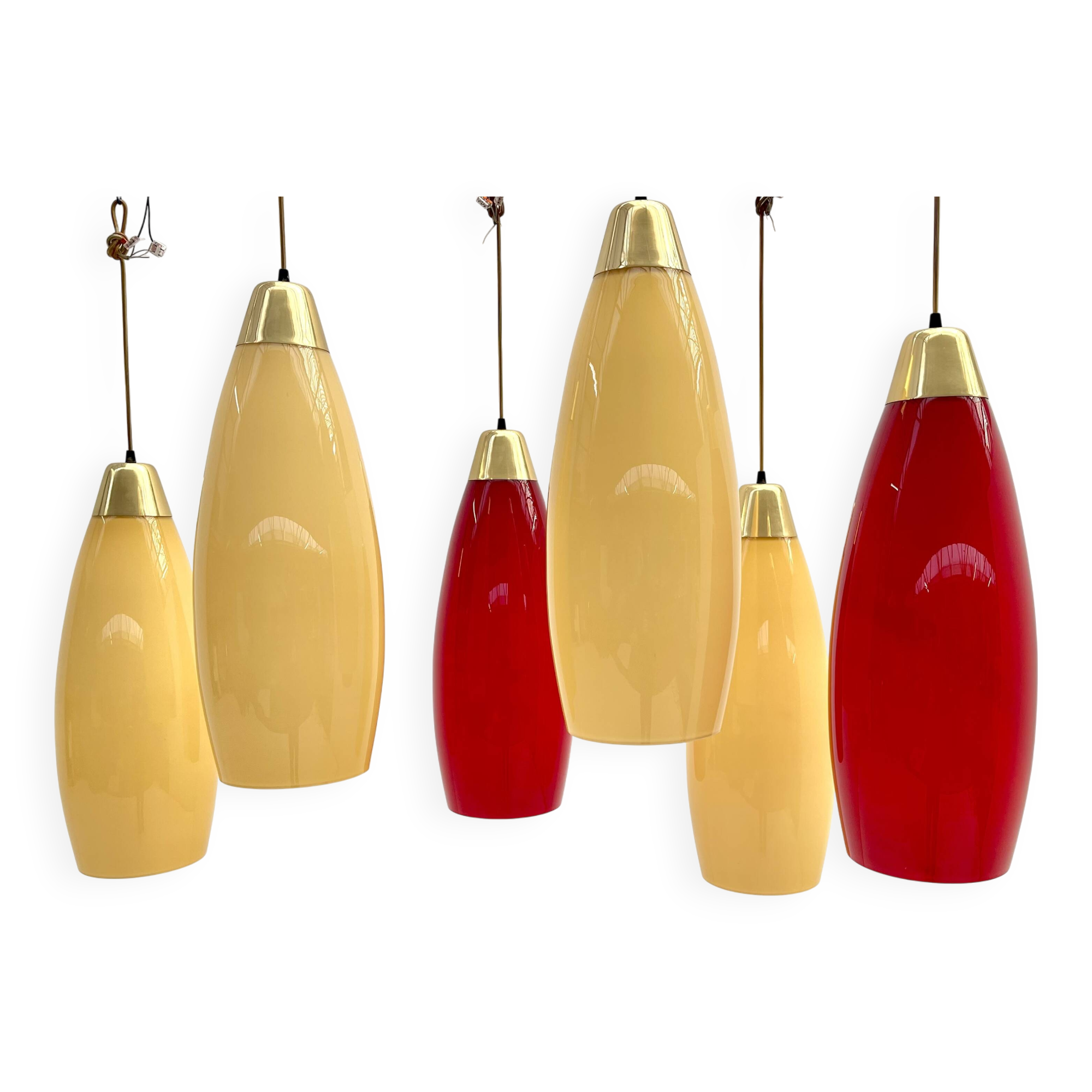 red and yellow murano glass pendants