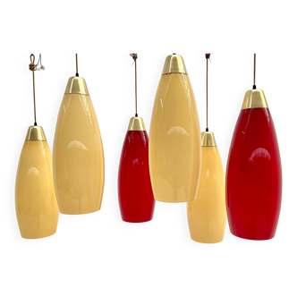 red and yellow murano glass pendants