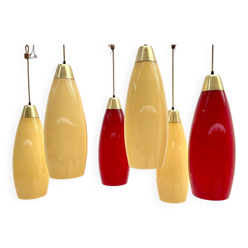 red and yellow murano glass pendants