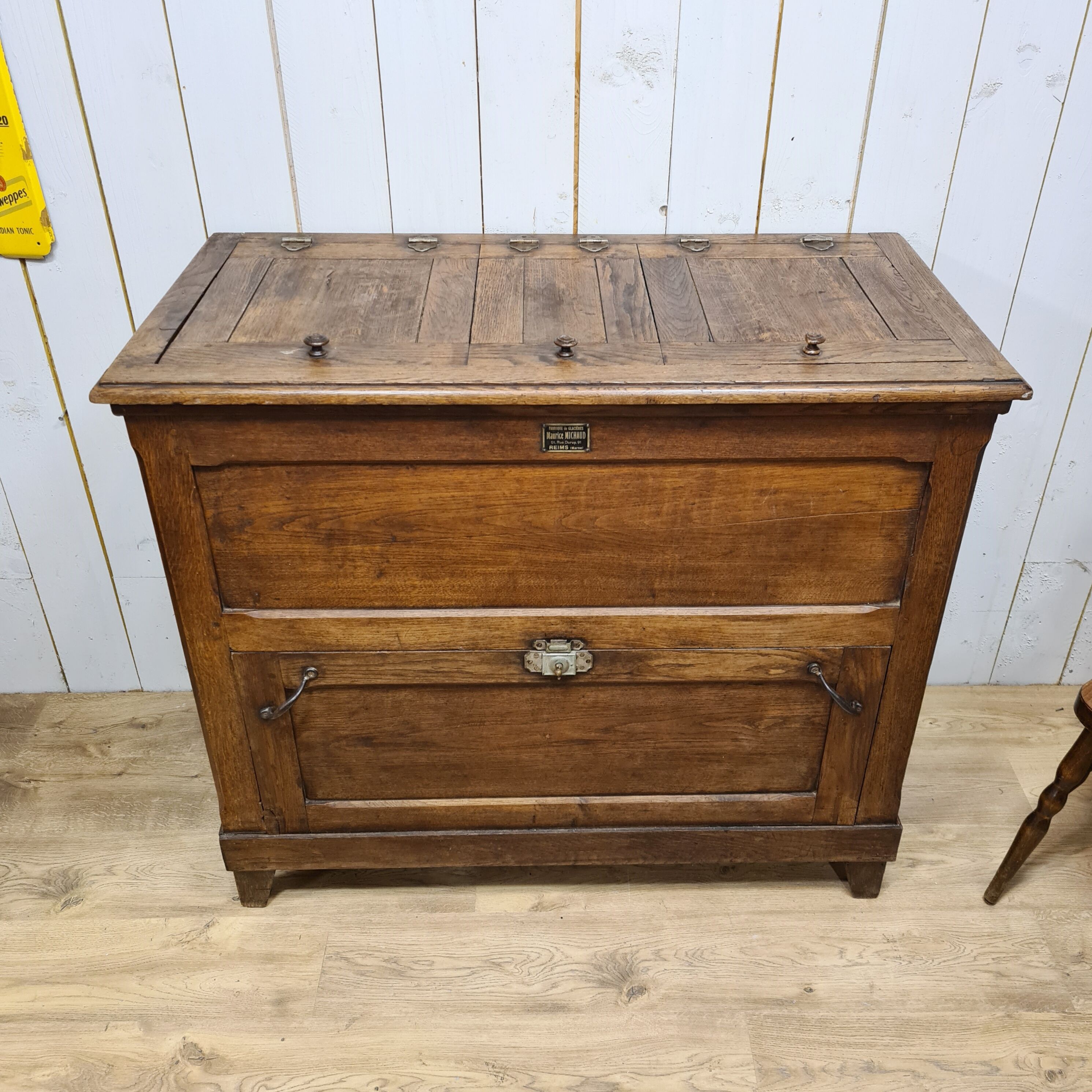Old michaud brand cooler cabinet in solid oak