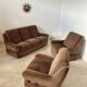 Old 3-seater sofa and vintage armchairs in French designer fabrics from the 70s, Beka brand