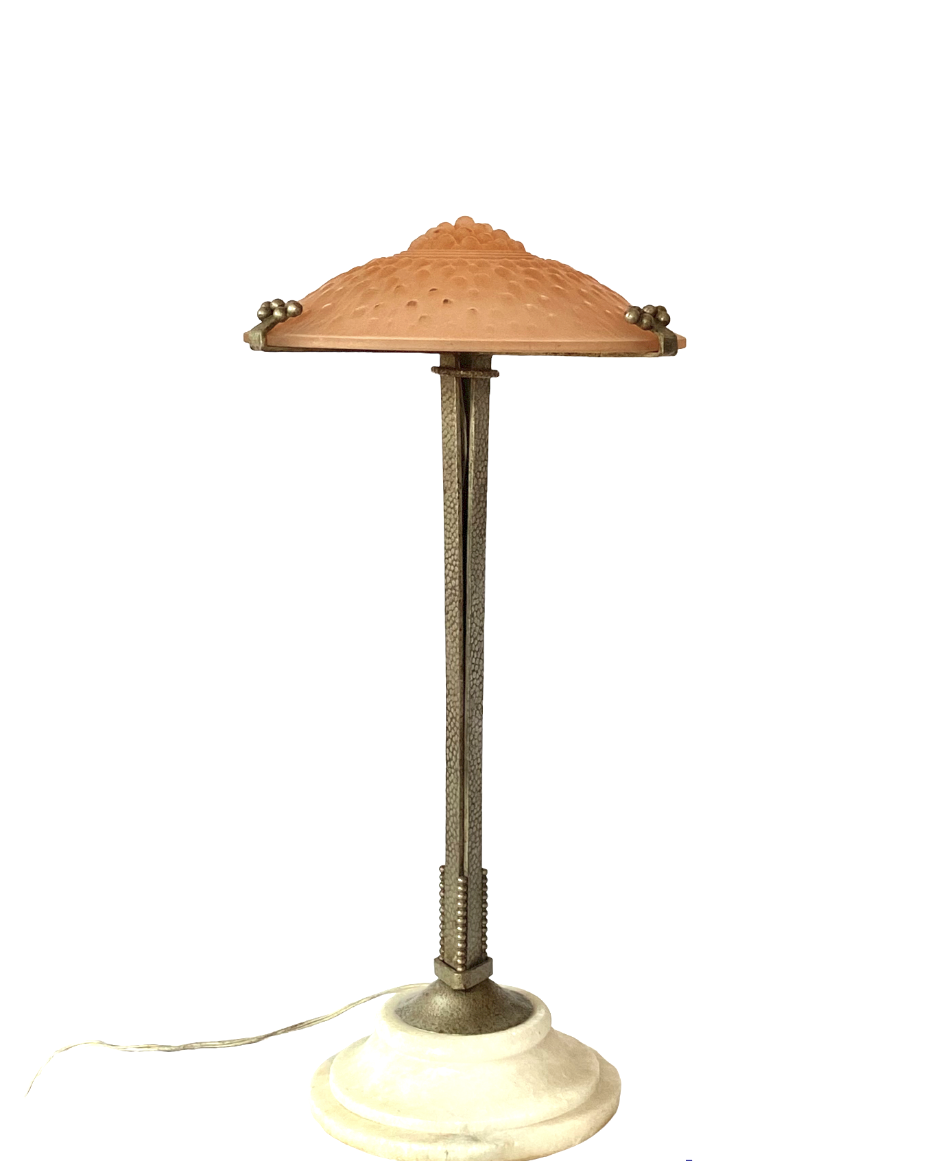 Monumental art deco pink table lamp, Muller frères Luneville, France, ca 1920s