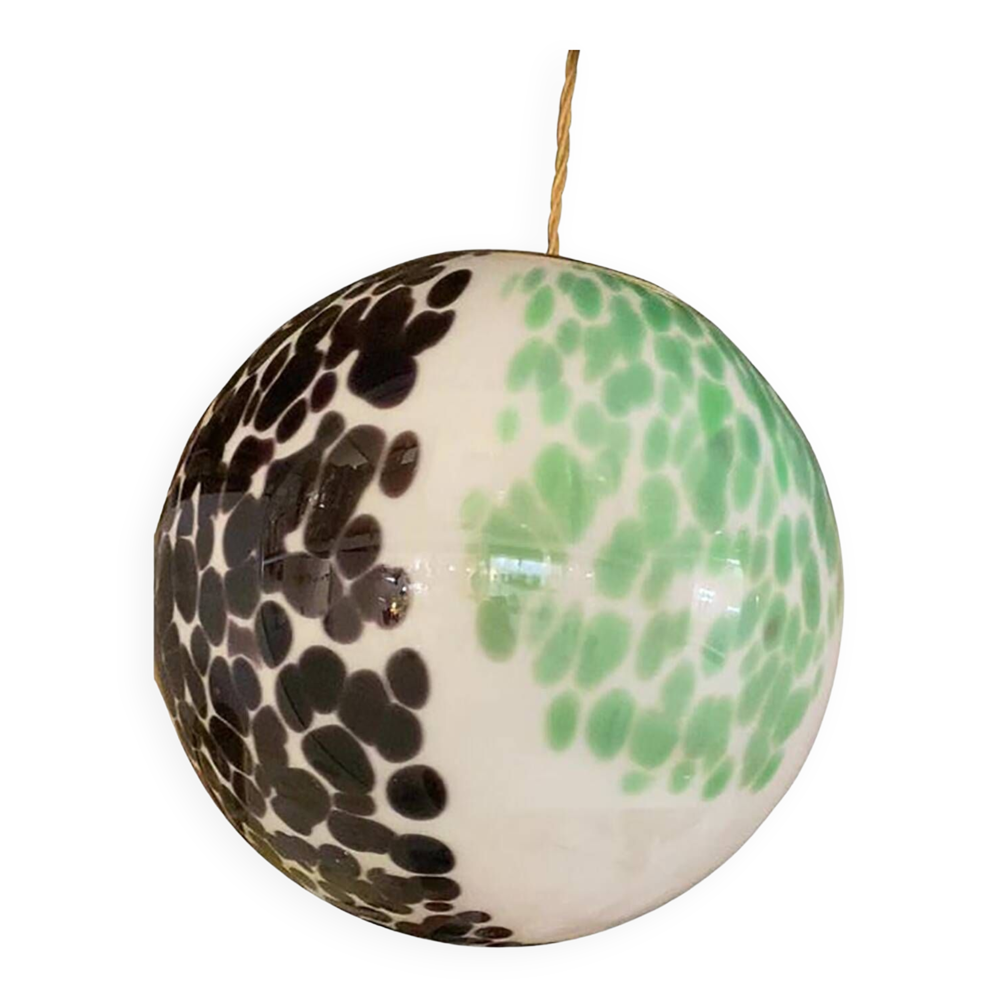 Contemporary Green and Black Murrine Sphere in Murano Glass