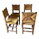 Lot de 4 Chaises en jonc et Bois