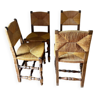 Set of 4 Chairs in Rush and Wood