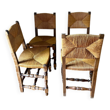 Set of 4 Chairs in Rush and Wood