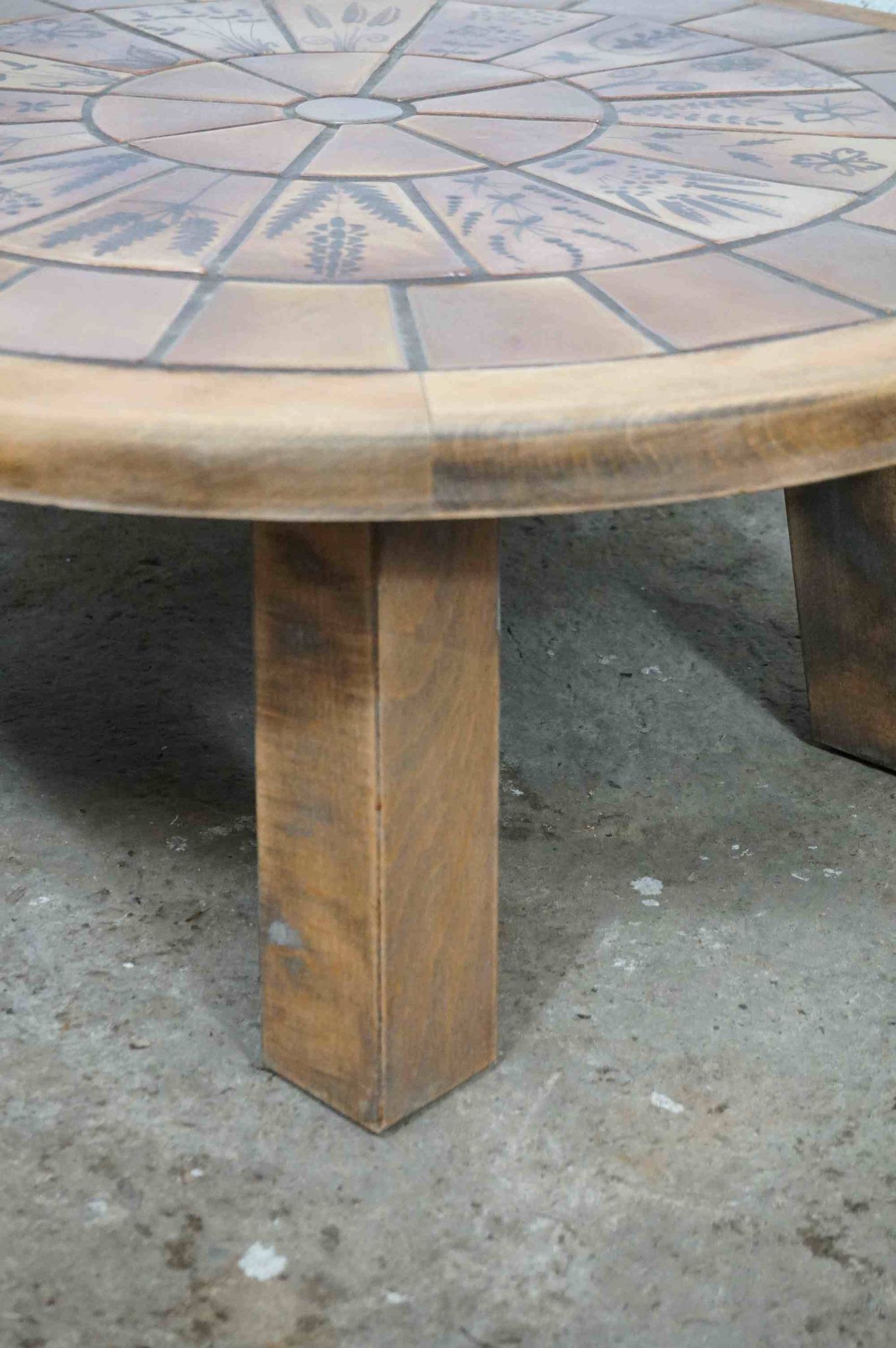 Brutalist ceramic and wood coffee table