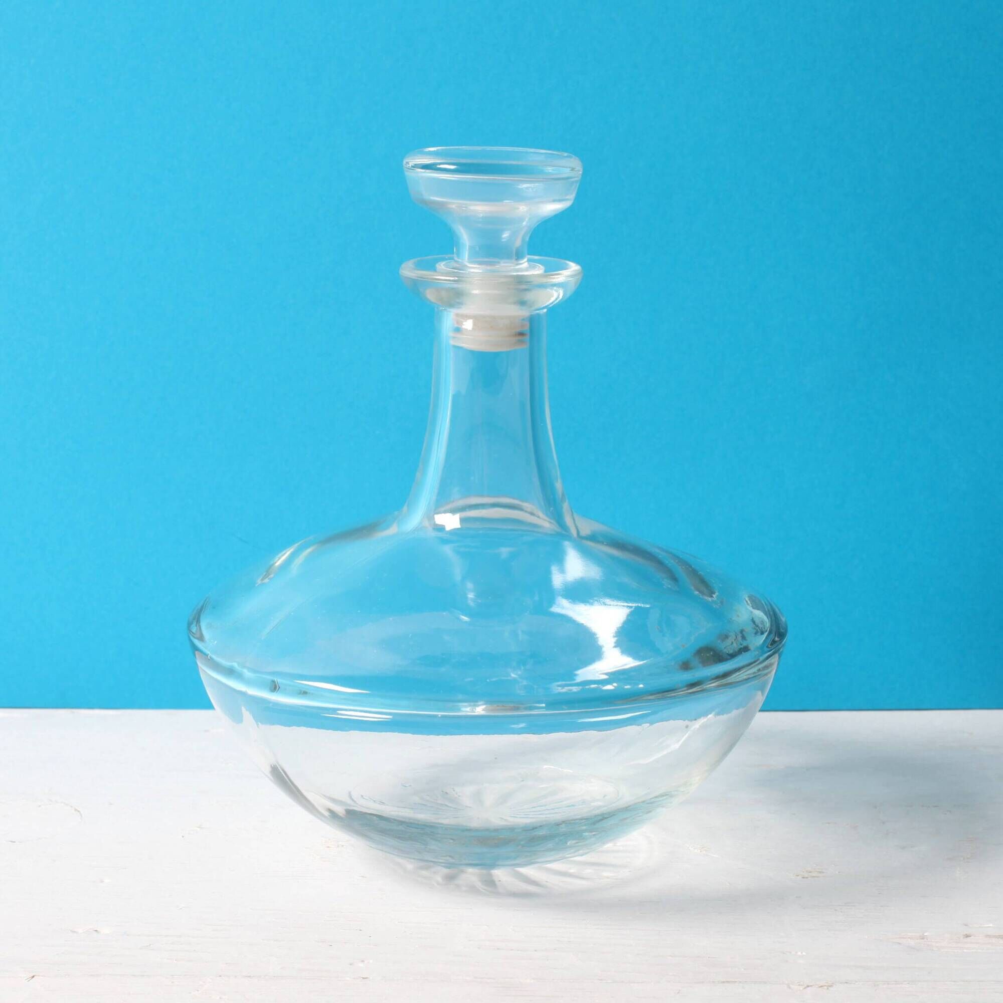Mid-century Clear Glass Nautical Ship Decanter with Stopper/ Finland / 1970