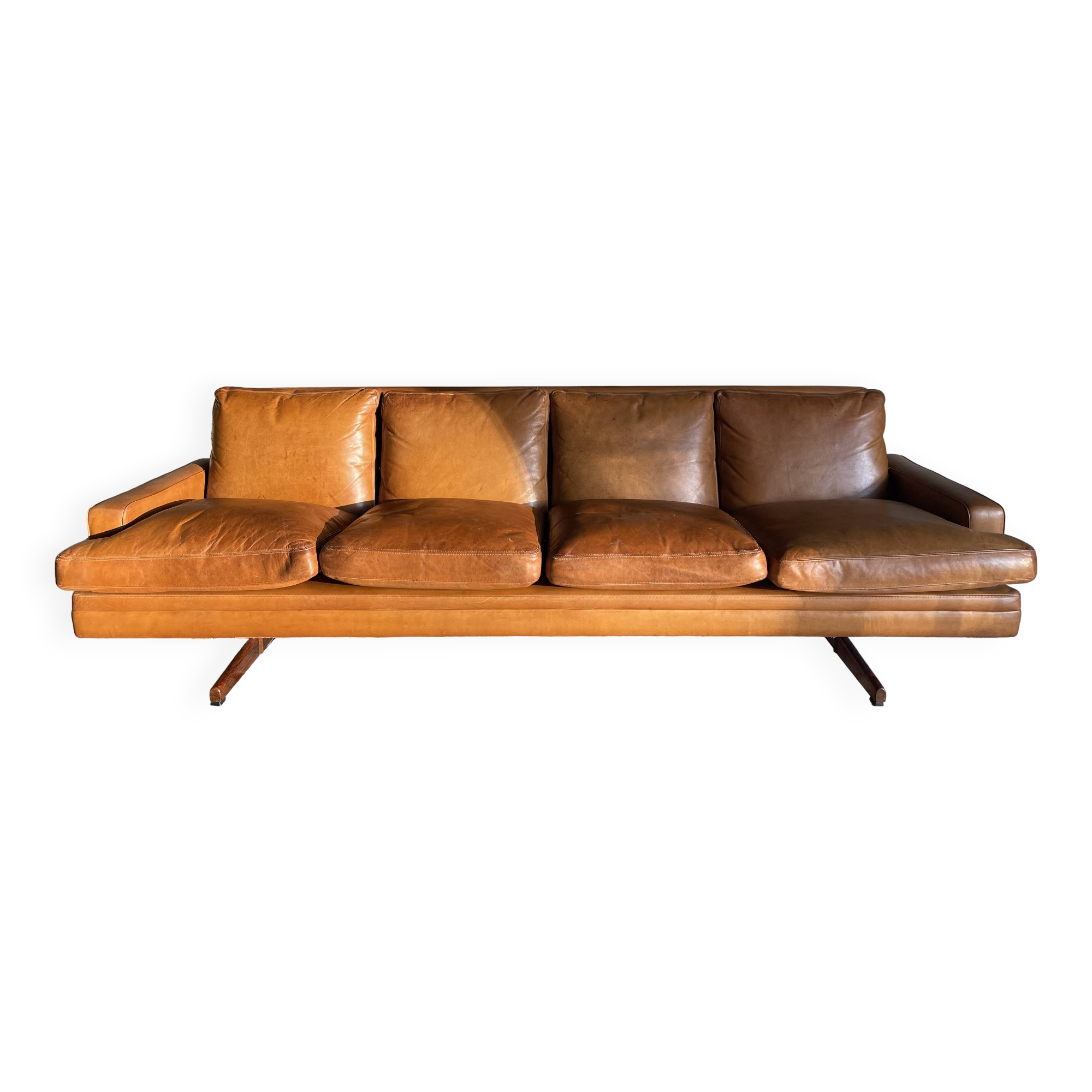 Rare Fredrik Kayser 4-seater sofa in cognac leather Model 807