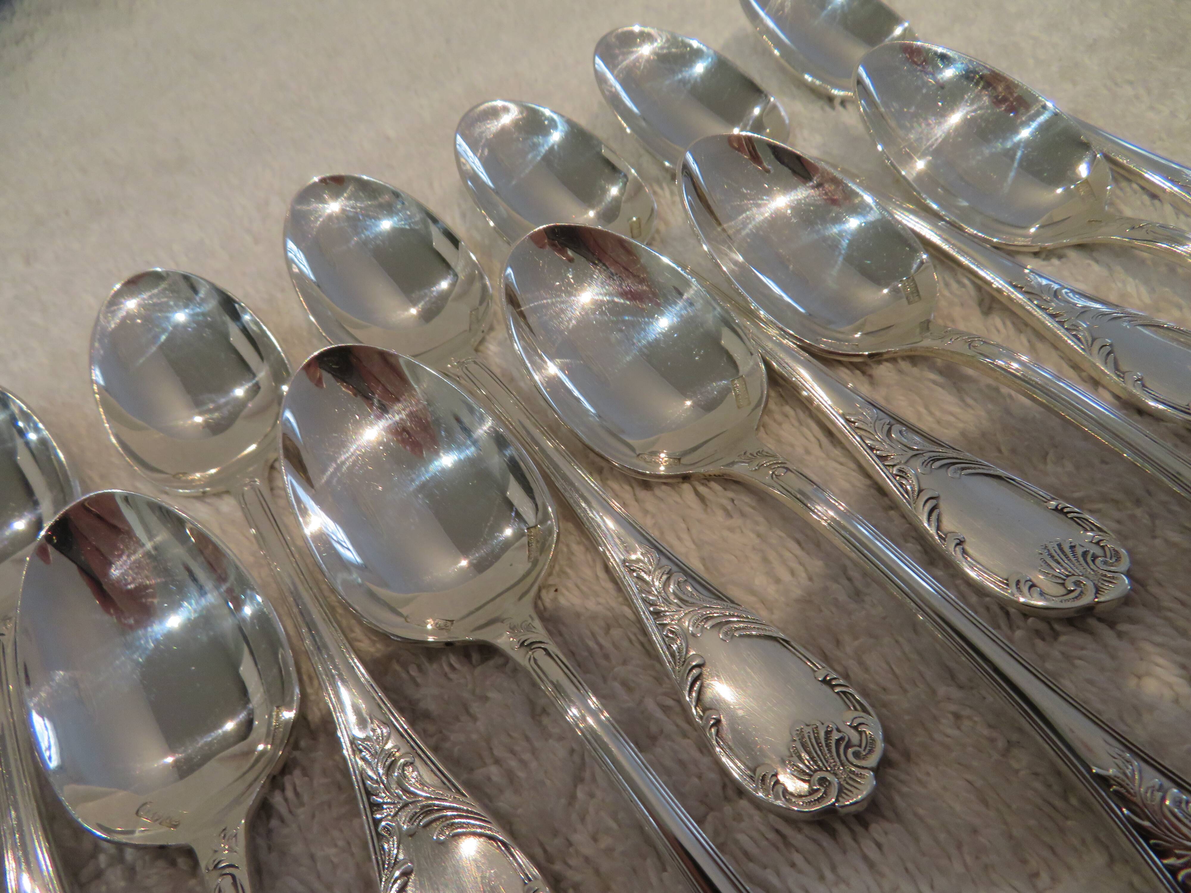 12 silver-plated mocha spoons by Christofle Marly, 10cm