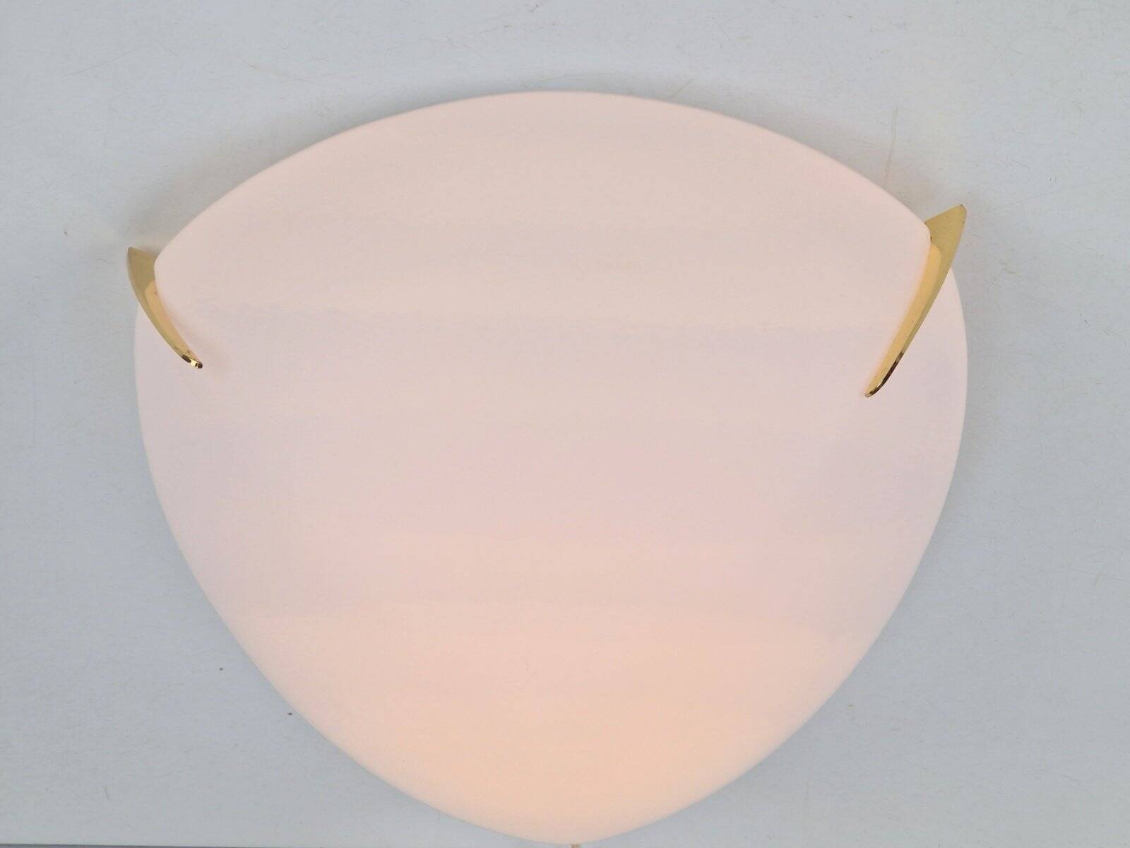 Regency Brass and White Glass Ceiling Lamp from Milan, Spain, 1970s