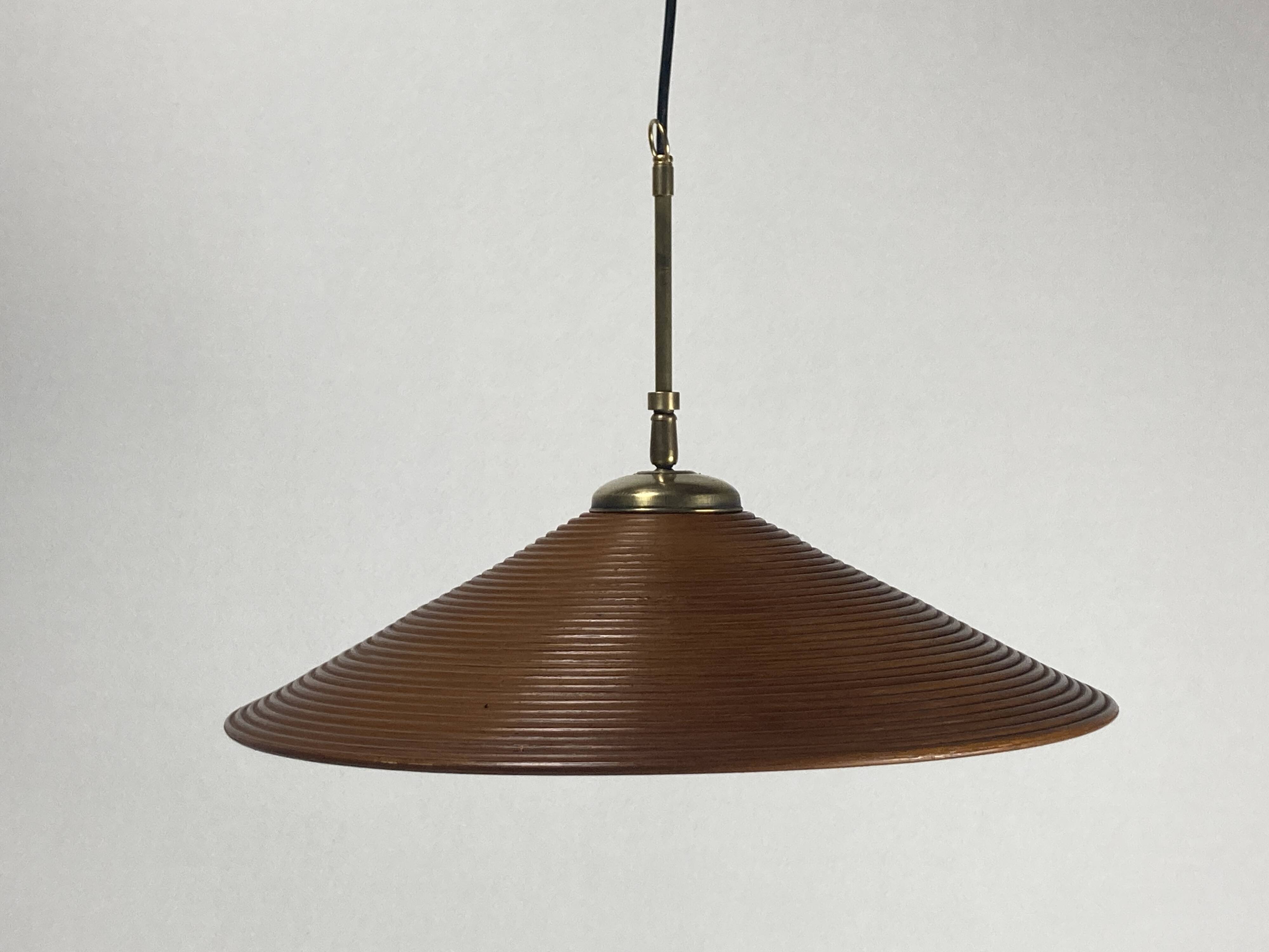 Pencil Split Reed, Rattan, Bamboo & Brass hanging Pendant Lamp, 1970s
