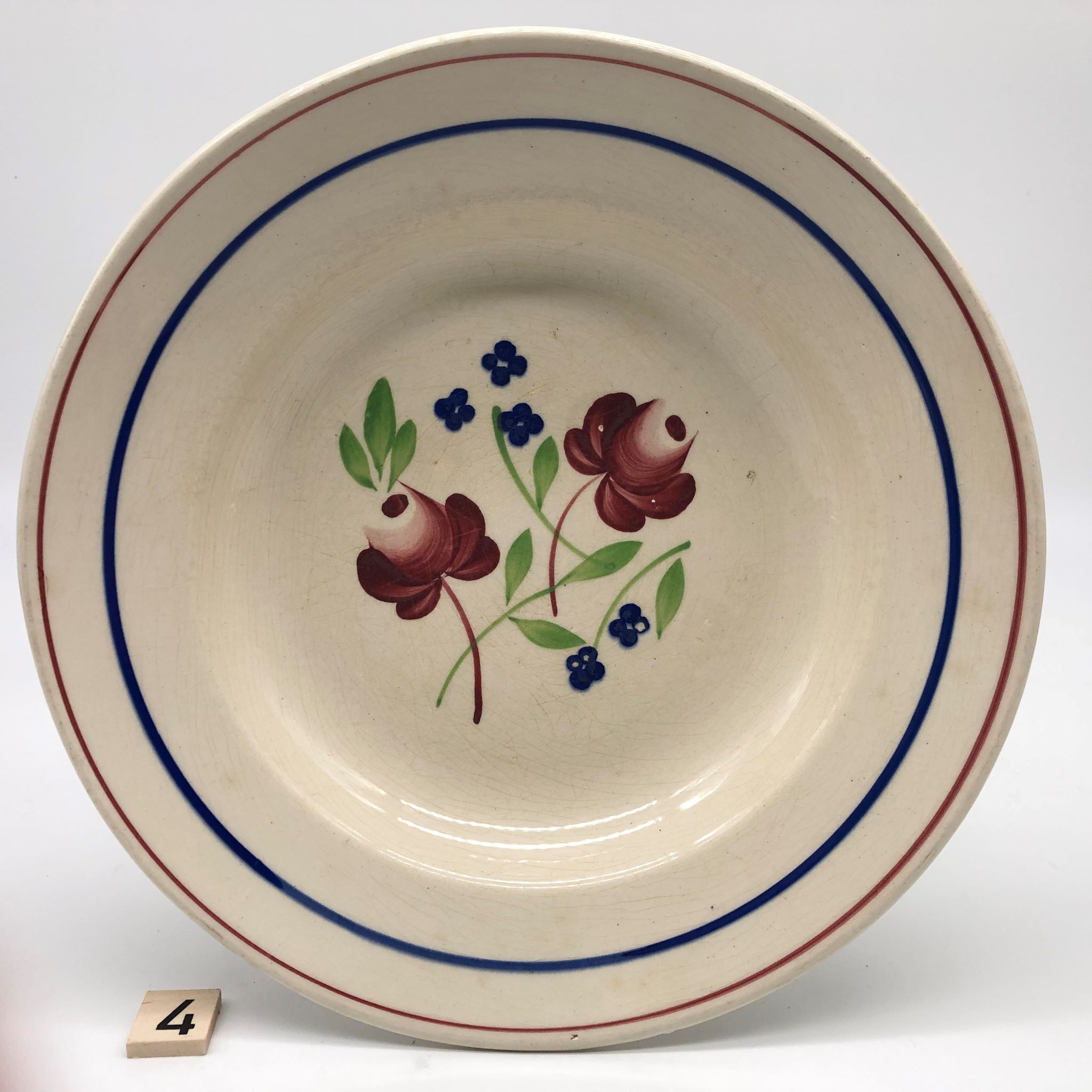 4 hollow plates "lunéville" bagatelle model, hand-painted décor