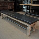 Ancient bench in solid oak and french bank brass
