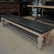 Ancient bench in solid oak and french bank brass