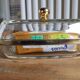 Gold glass butter dish