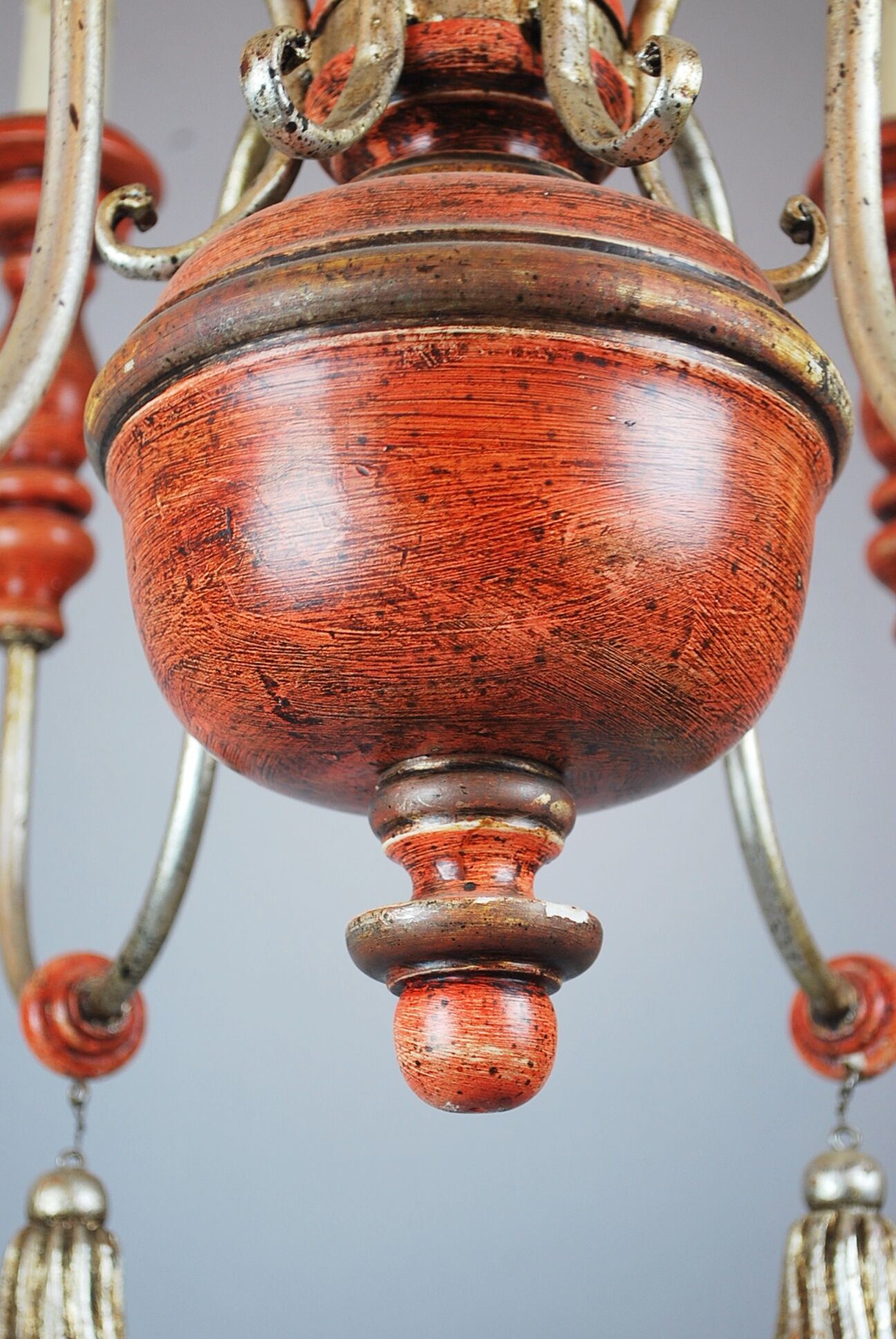 Italian chandelier in patinated wood, 50s
