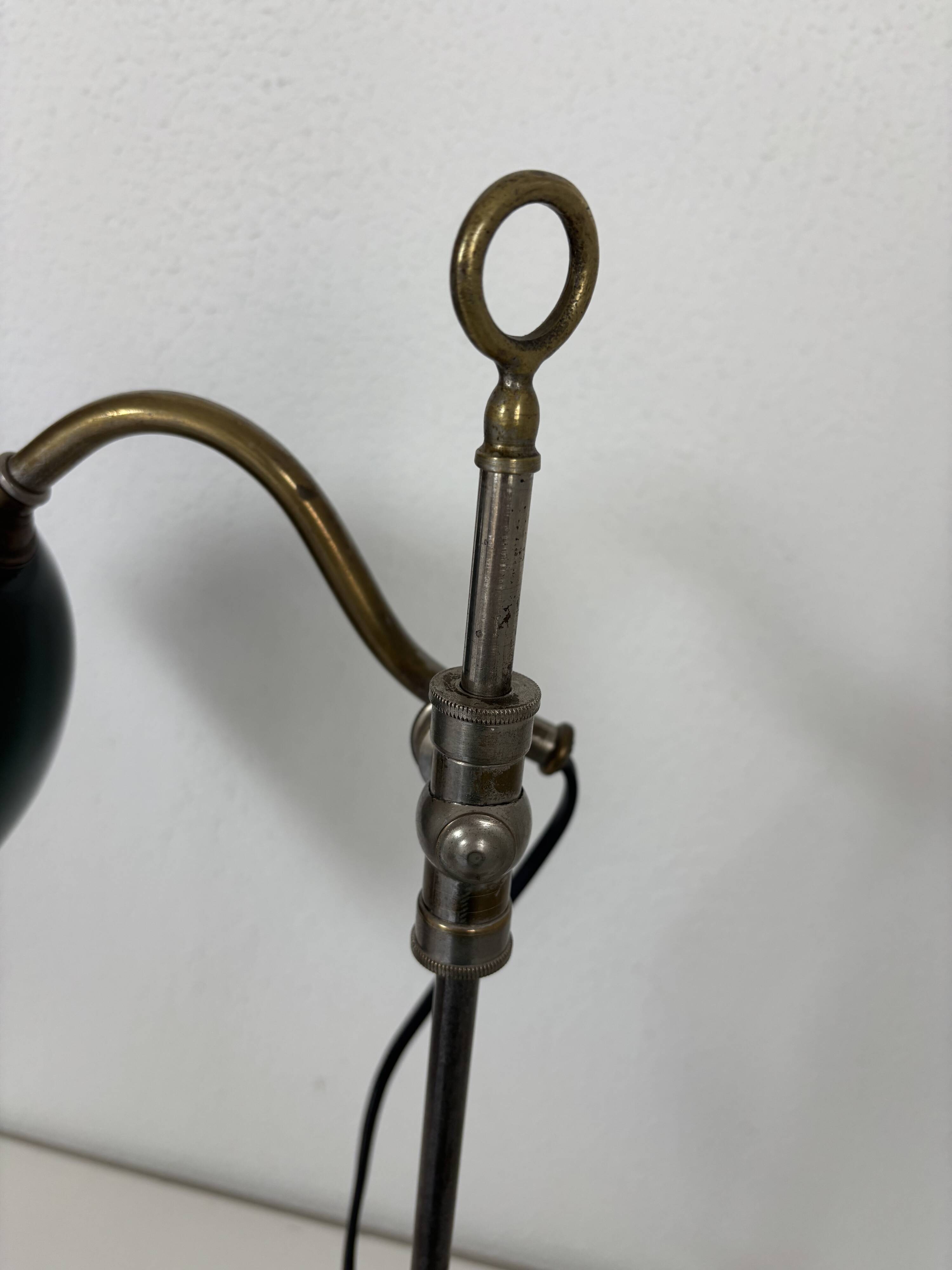 Vintage 1920s desk lamp in nickel-plated brass, celadon - 52 cm